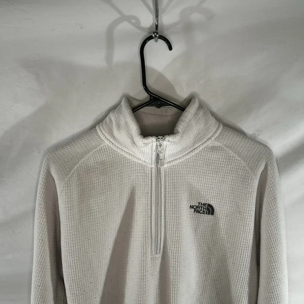 The North Face White Waffle Grid 1/4 Zip Fleece Pullover M/M Medium